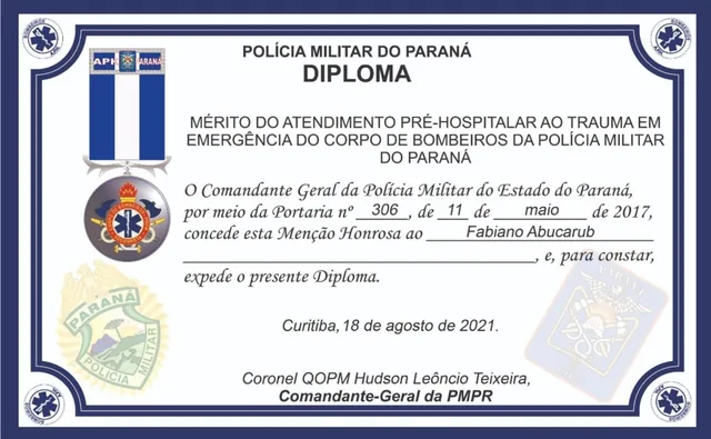 Diploma da Polícia Militar do Paraná, Menção Honrosa